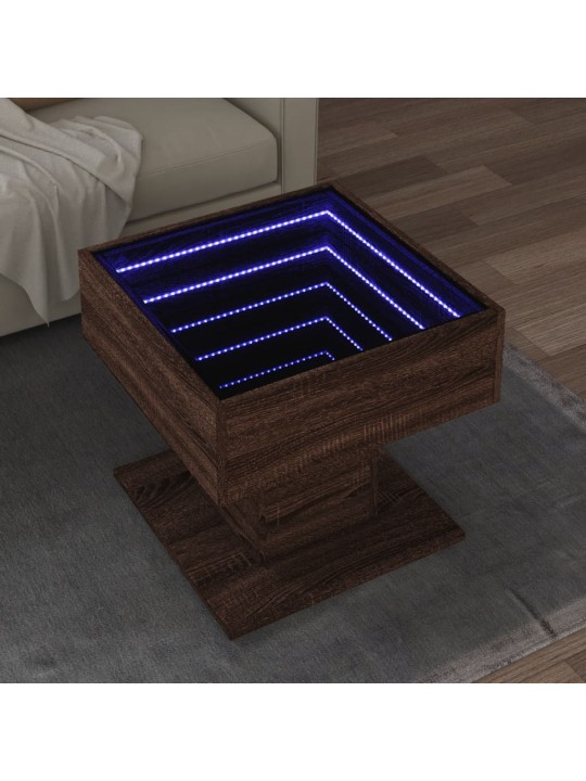 Konferenční stolek s led hnědý dub 50x50x45 cm kompozitní dřevo