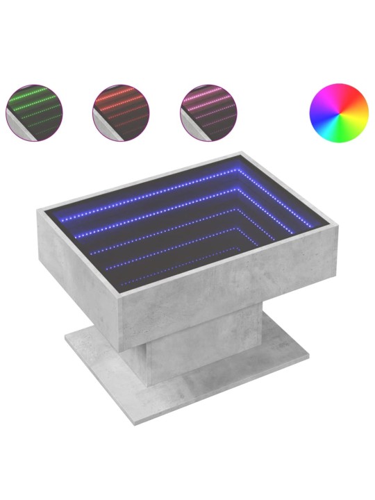 Konferenční stolek s LED betonově šedý 70 x 50 x 45 cm kompozit