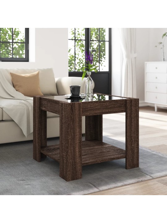 Konferenční stolek s led hnědý dub 53x53x45 cm kompozitní dřevo