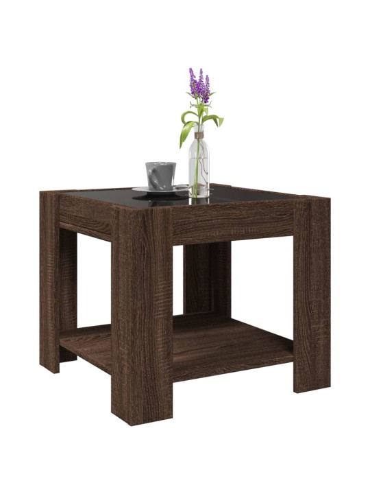 Konferenční stolek s led hnědý dub 53x53x45 cm kompozitní dřevo