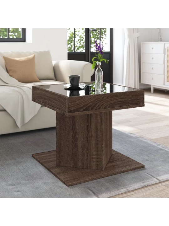 Konferenční stolek s led hnědý dub 50x50x45 cm kompozitní dřevo