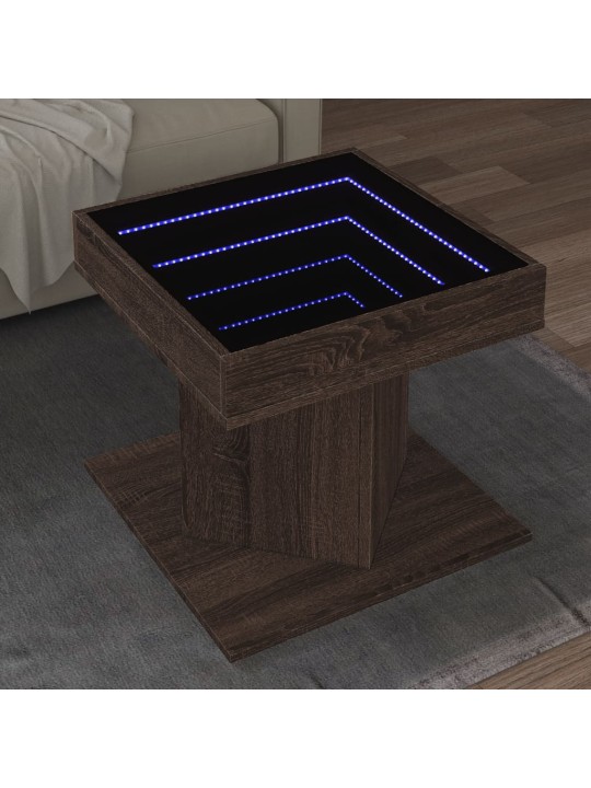 Konferenční stolek s led hnědý dub 50x50x45 cm kompozitní dřevo