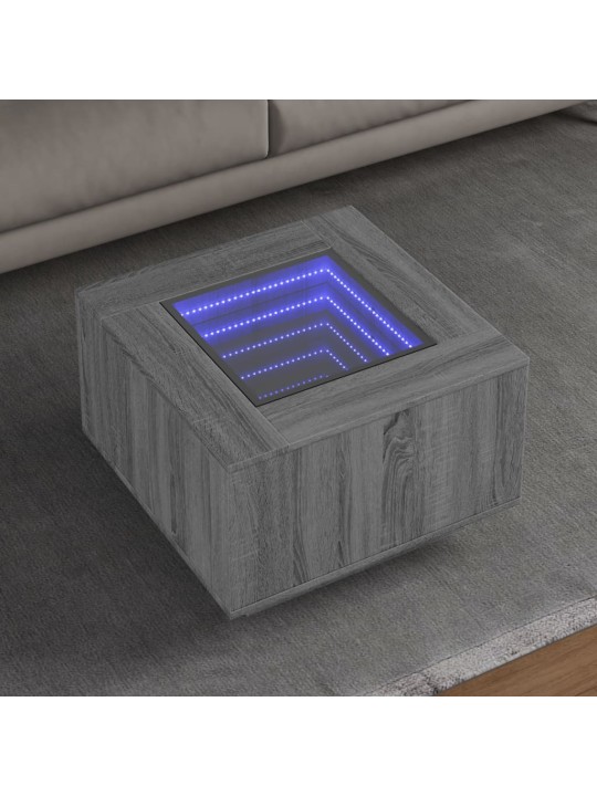 Konferenční stolek s led šedý sonoma 60 x 60 x 40 cm kompozit