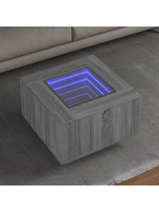 Konferenční stolek s led šedý sonoma 60 x 60 x 40 cm kompozit