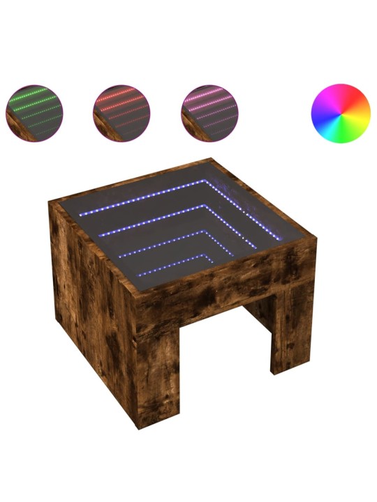 Konferenční stolek s infinity led kouřový dub 40 x 40 x 30 cm