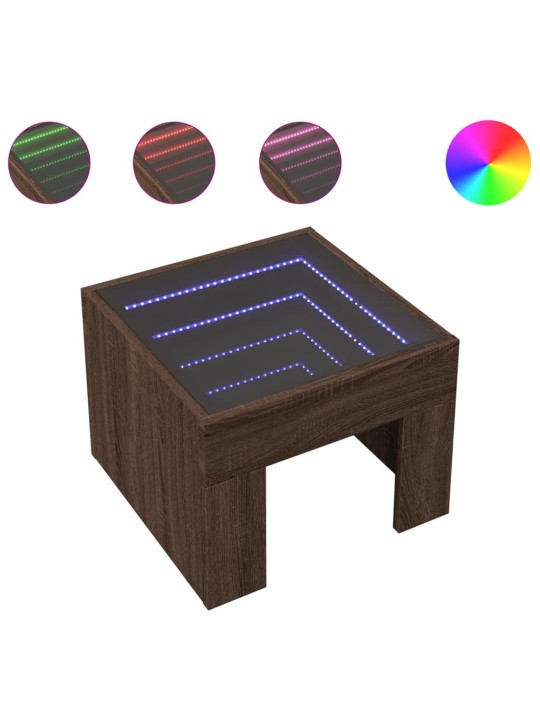 Konferenční stolek s infinity led hnědý dub 40 x 40 x 30 cm