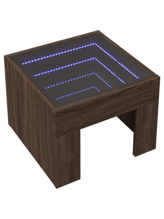 Konferenční stolek s infinity led hnědý dub 40 x 40 x 30 cm