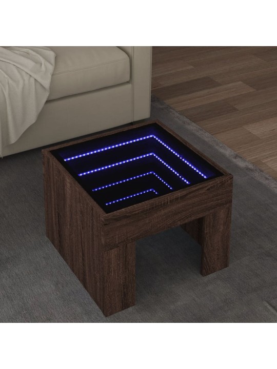 Konferenční stolek s infinity led hnědý dub 40 x 40 x 30 cm
