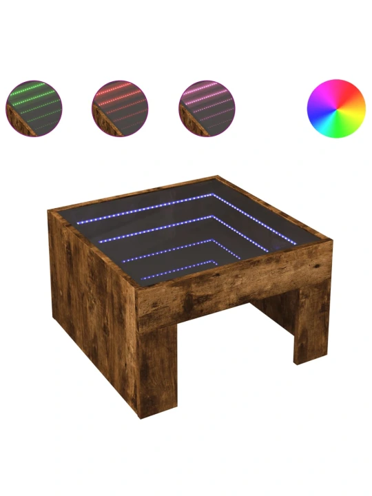 Konferenční stolek s infinity led kouřový dub 50 x 50 x 30 cm