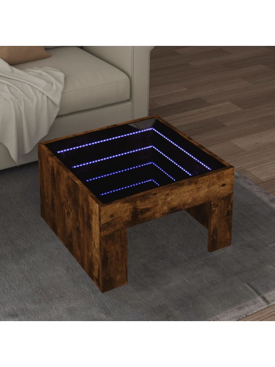 Konferenční stolek s infinity led kouřový dub 50 x 50 x 30 cm