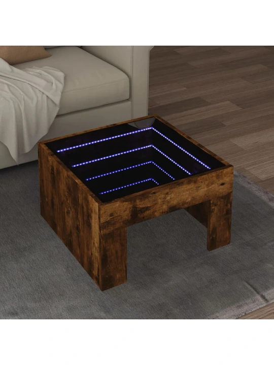 Konferenční stolek s infinity led kouřový dub 50 x 50 x 30 cm