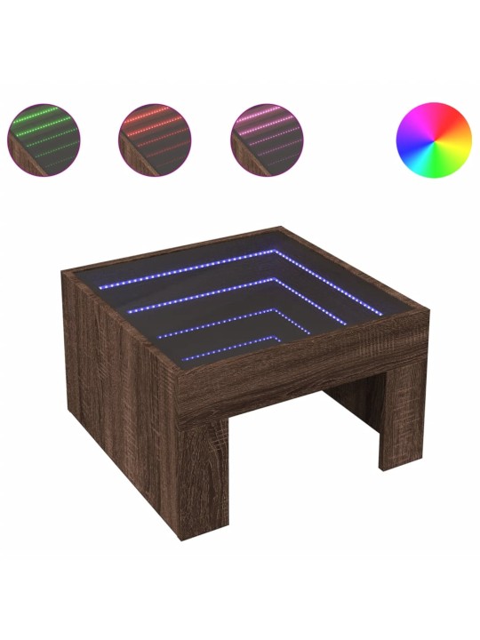 Konferenční stolek s infinity led hnědý dub 50 x 50 x 30 cm