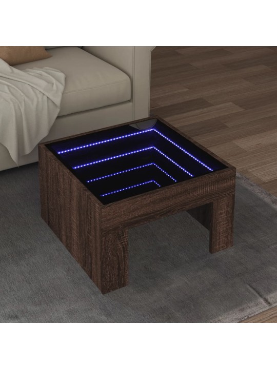 Konferenční stolek s infinity led hnědý dub 50 x 50 x 30 cm