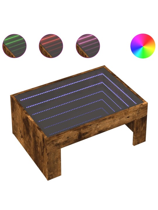 Konferenční stolek s infinity led kouřový dub 70 x 50 x 30 cm