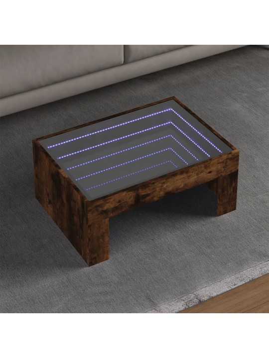 Konferenční stolek s infinity led kouřový dub 70 x 50 x 30 cm