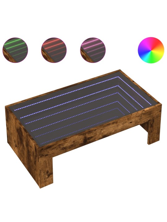 Konferenční stolek s infinity led kouřový dub 90 x 50 x 30 cm