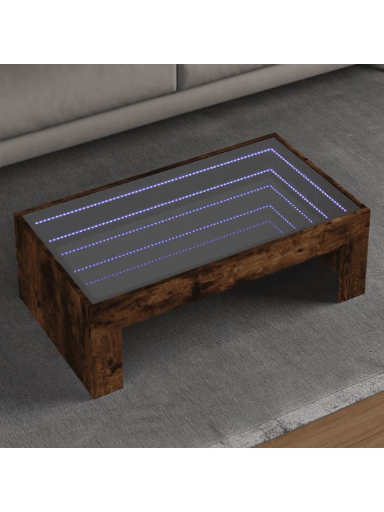 Konferenční stolek s infinity led kouřový dub 90 x 50 x 30 cm