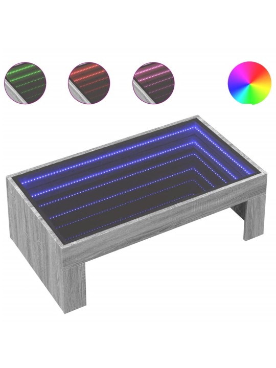 Konferenční stolek s infinity led šedý sonoma 90 x 50 x 30 cm
