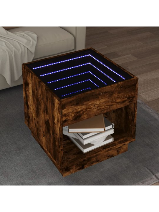 Konferenční stolek s infinity led kouřový dub 50 x 50 x 50 cm
