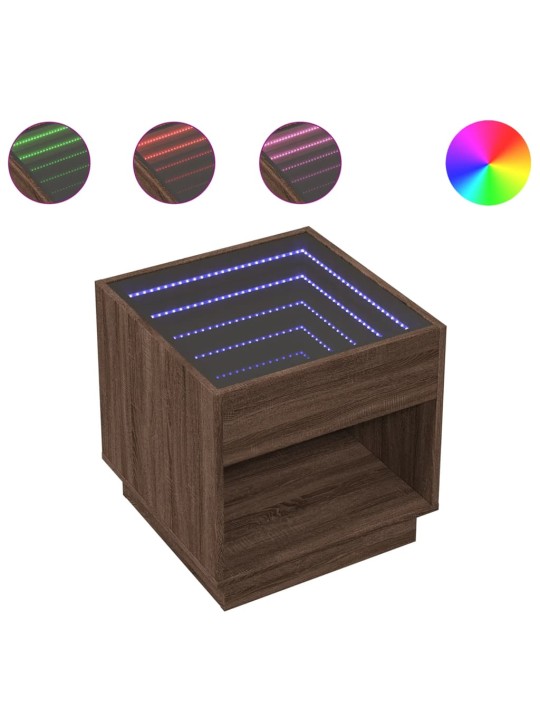 Konferenční stolek s infinity led hnědý dub 50 x 50 x 50 cm