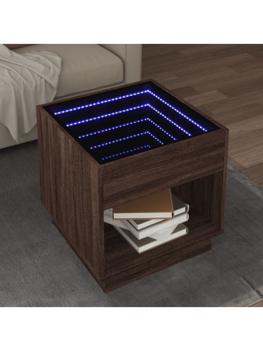 Konferenční stolek s infinity led hnědý dub 50 x 50 x 50 cm