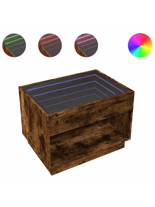 Konferenční stolek s infinity led kouřový dub 70 x 50 x 50 cm