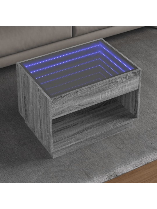 Konferenční stolek s infinity led šedý sonoma 70 x 50 x 50 cm