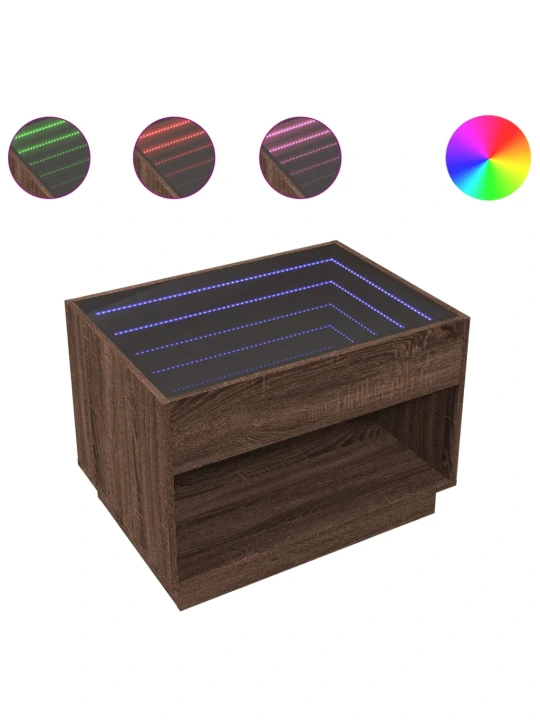 Konferenční stolek s infinity led hnědý dub 70 x 50 x 50 cm