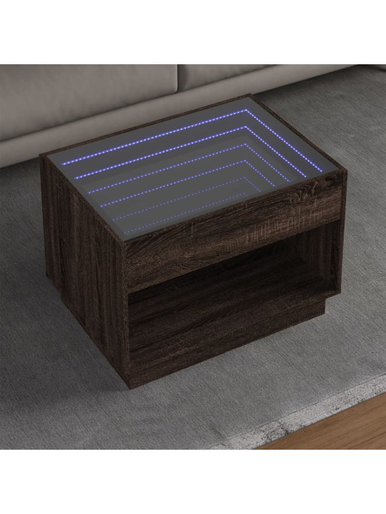 Konferenční stolek s infinity led hnědý dub 70 x 50 x 50 cm