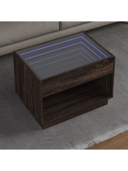 Konferenční stolek s infinity led hnědý dub 70 x 50 x 50 cm