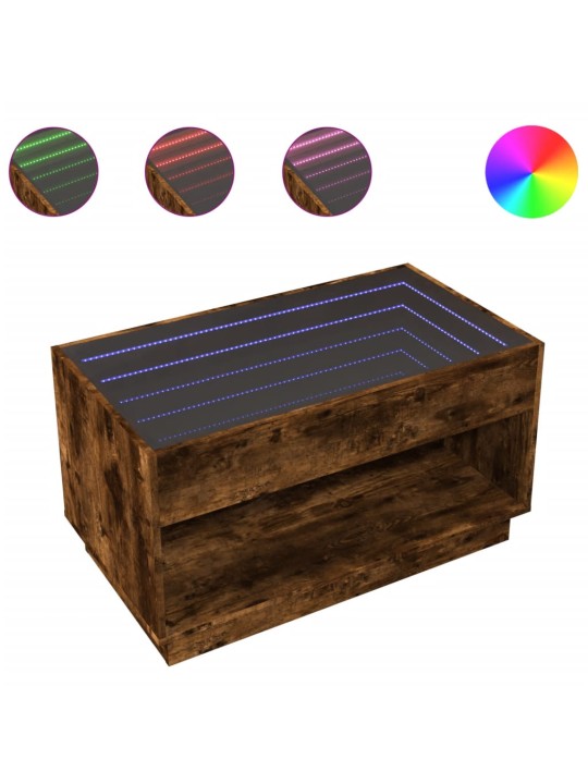 Konferenční stolek s infinity led kouřový dub 90 x 50 x 50 cm