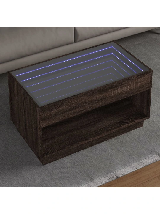 Konferenční stolek s infinity led hnědý dub 90 x 50 x 50 cm