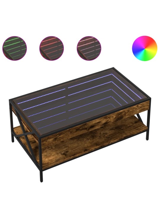Konferenční stolek s Infinity LED kouřový dub 90 x 50 x 38 cm