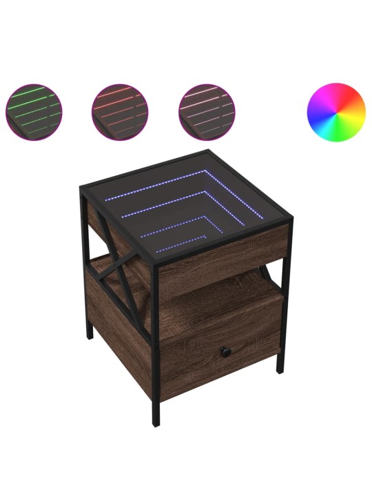 Noční stolek s Infinity LED hnědý dub 40 x 40 x 51 cm