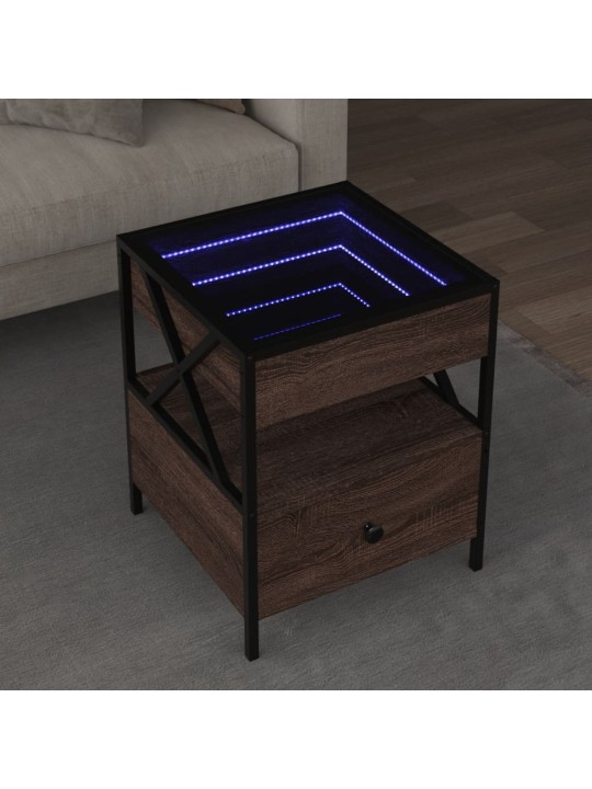 Noční stolek s Infinity LED hnědý dub 40 x 40 x 51 cm