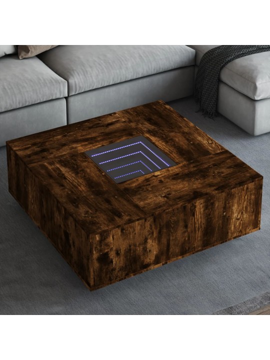 Konferenční stolek s infinity led kouřový dub 100 x 100 x 40 cm