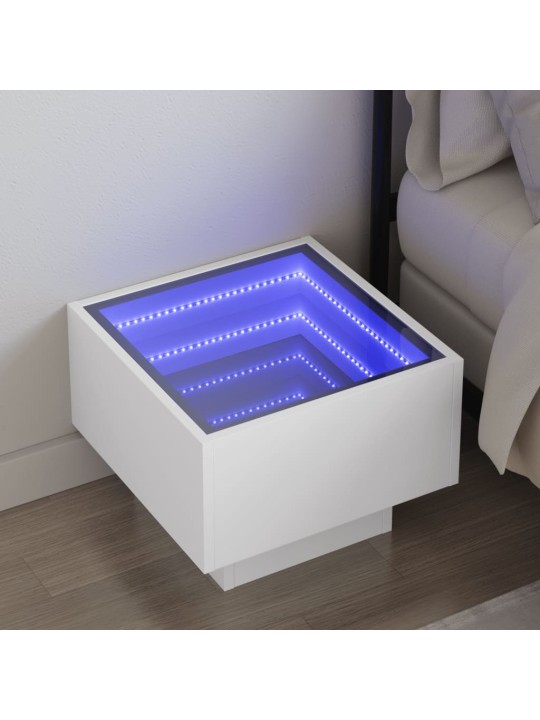 Noční stolek s Infinity LED bílý 40 x 40 x 30 cm