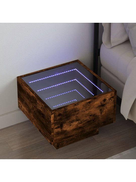 Noční stolek s infinity led kouřový dub 40 x 40 x 30 cm