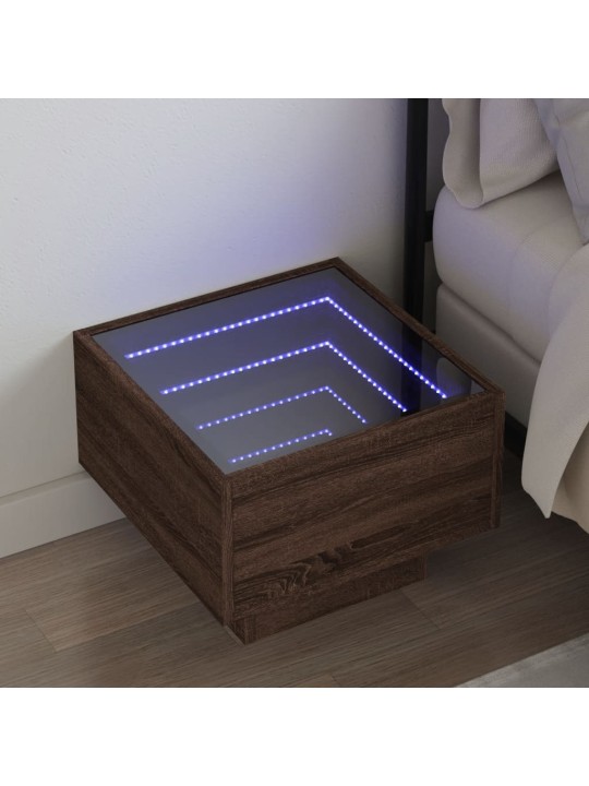Noční stolek s infinity led hnědý dub 40 x 40 x 30 cm