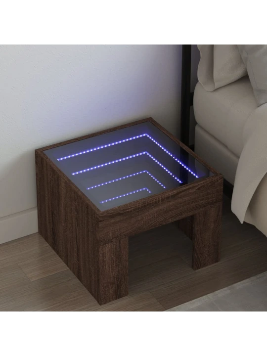Noční stolek s infinity led hnědý dub 40 x 40 x 30 cm