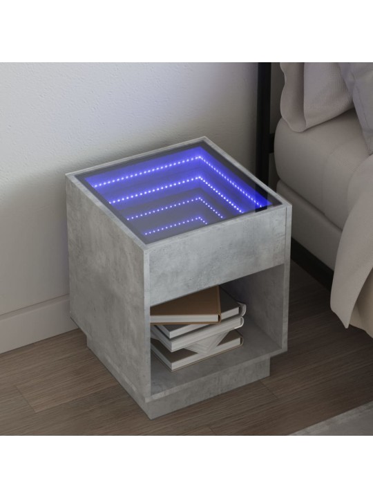 Noční stolek s Infinity LED betonově šedý 40 x 40 x 50 cm