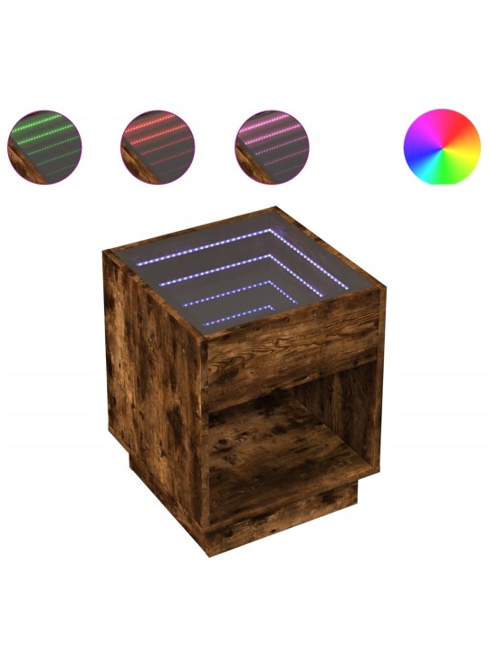 Noční stolek s infinity led kouřový dub 40 x 40 x 50 cm