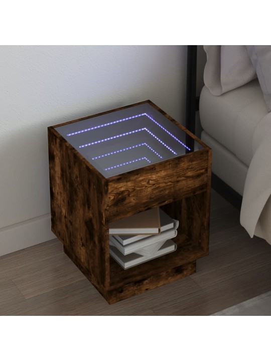 Noční stolek s infinity led kouřový dub 40 x 40 x 50 cm
