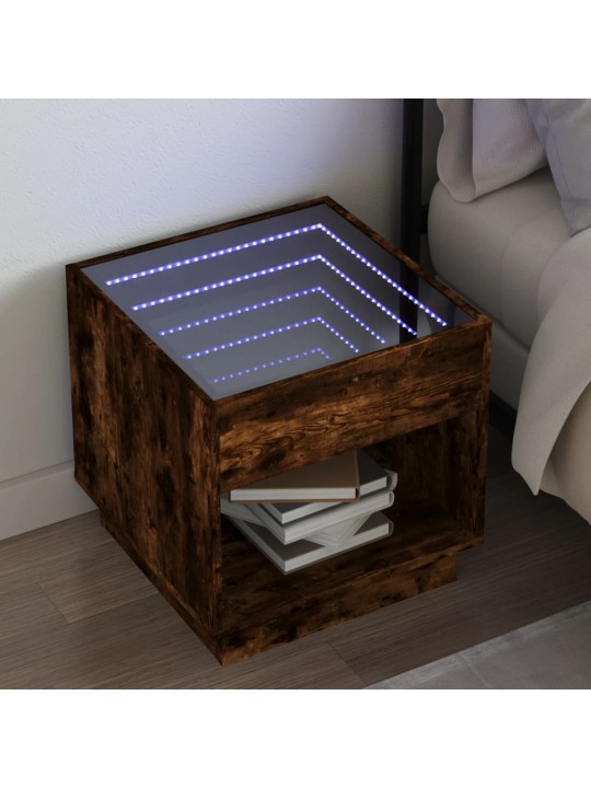 Noční stolek s infinity led kouřový dub 50 x 50 x 50 cm