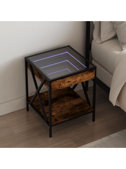 Noční stolek s Infinity LED kouřový dub 40 x 40 x 49 cm