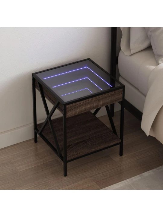 Noční stolek s Infinity LED hnědý dub 40 x 40 x 49 cm