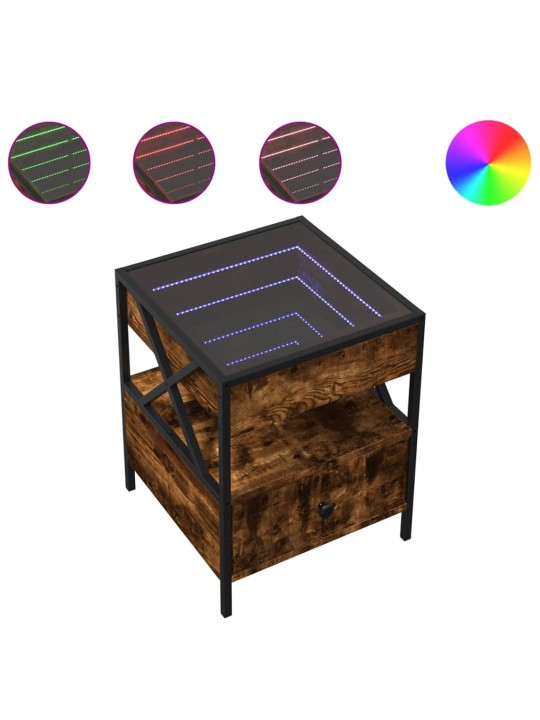 Noční stolek s Infinity LED kouřový dub 40 x 40 x 51 cm