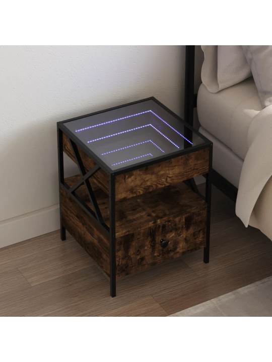 Noční stolek s Infinity LED kouřový dub 40 x 40 x 51 cm