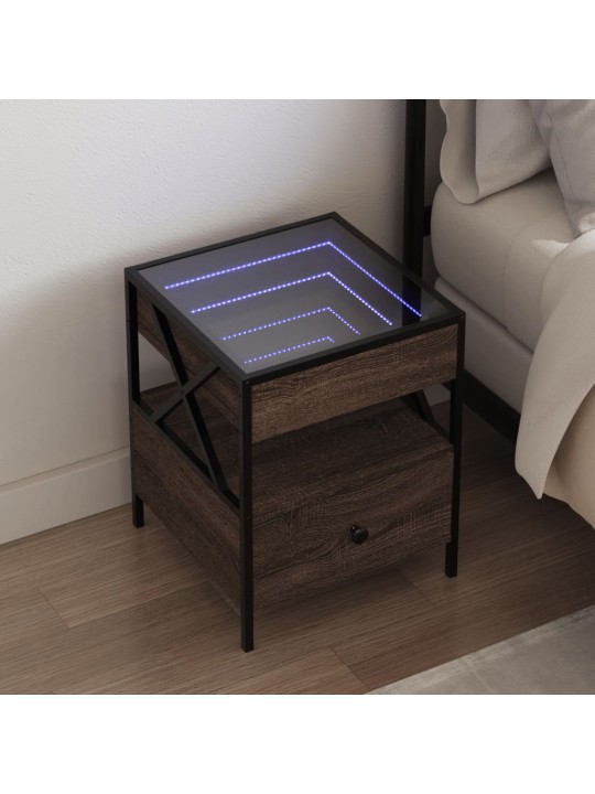 Noční stolek s Infinity LED hnědý dub 40 x 40 x 51 cm