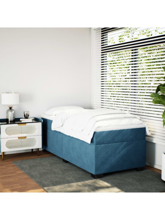 Box spring postel s matrací tmavě modrá 90x200 cm samet
